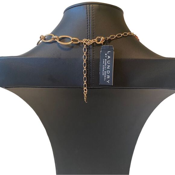 Laundry By Shelli Segal Long Yellow Gold Tone and Blue Oval Chain Necklace - Picture 5 of 6